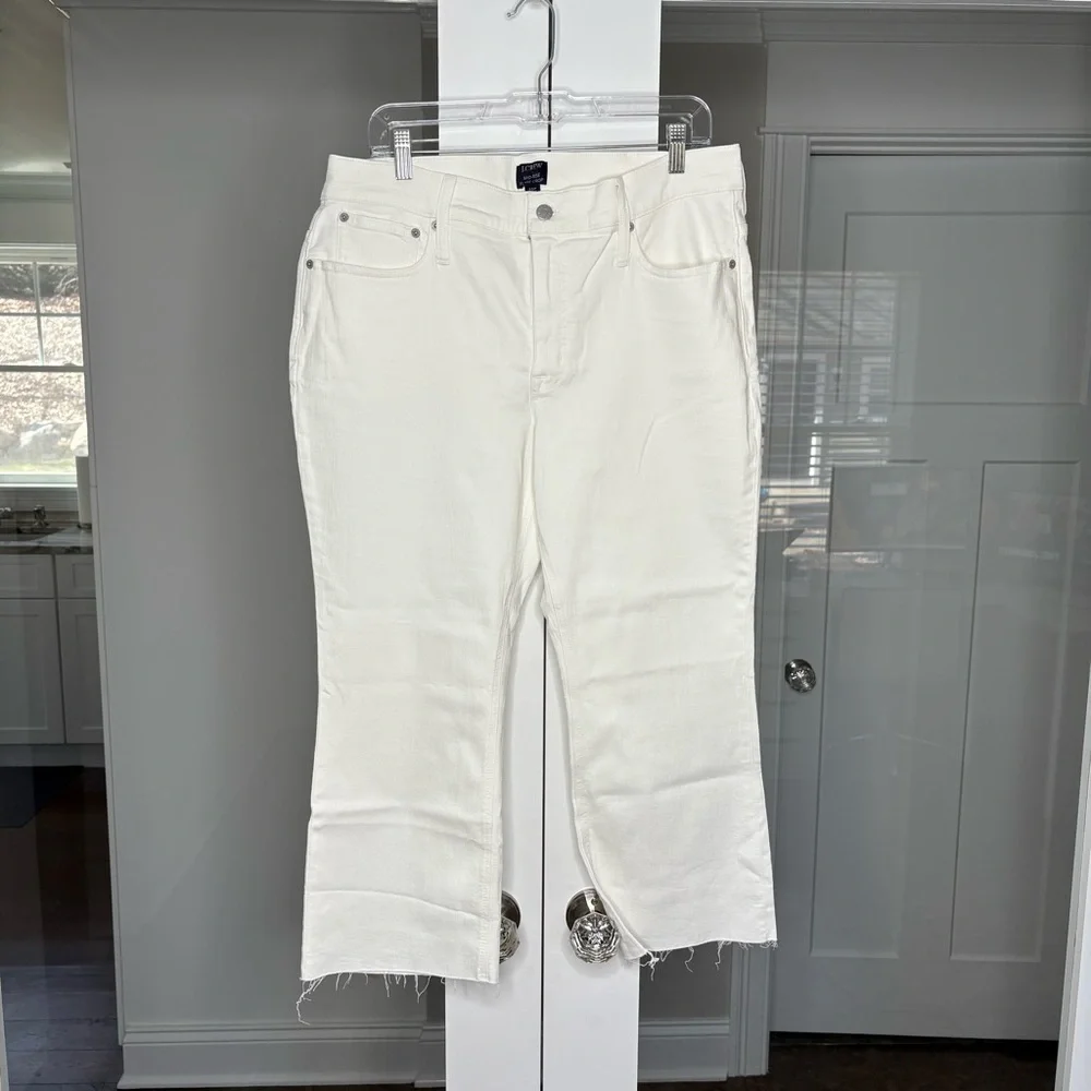 NWT J. Crew Petite Flare Crop Jean Signature Stretch White Denim